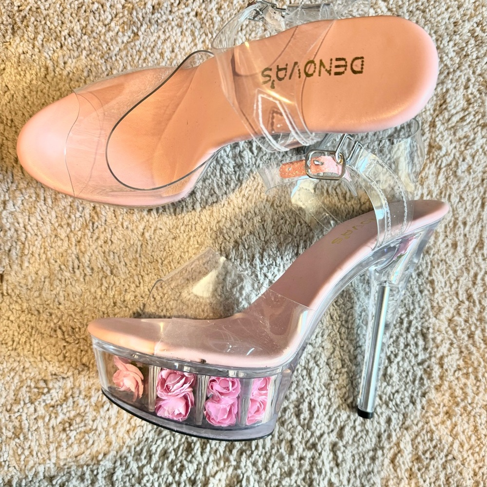 Denova's Women's Crystal High Heel Pole Dancing Ankle Strap fits 8.5